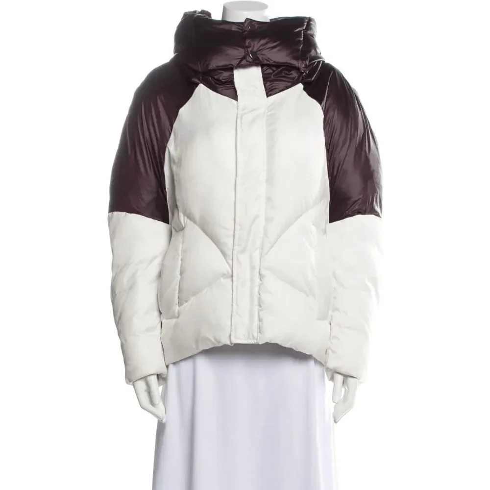 Maje Color-block H18 Brax Puffer Winter Jacket Oversized White Purple Size S